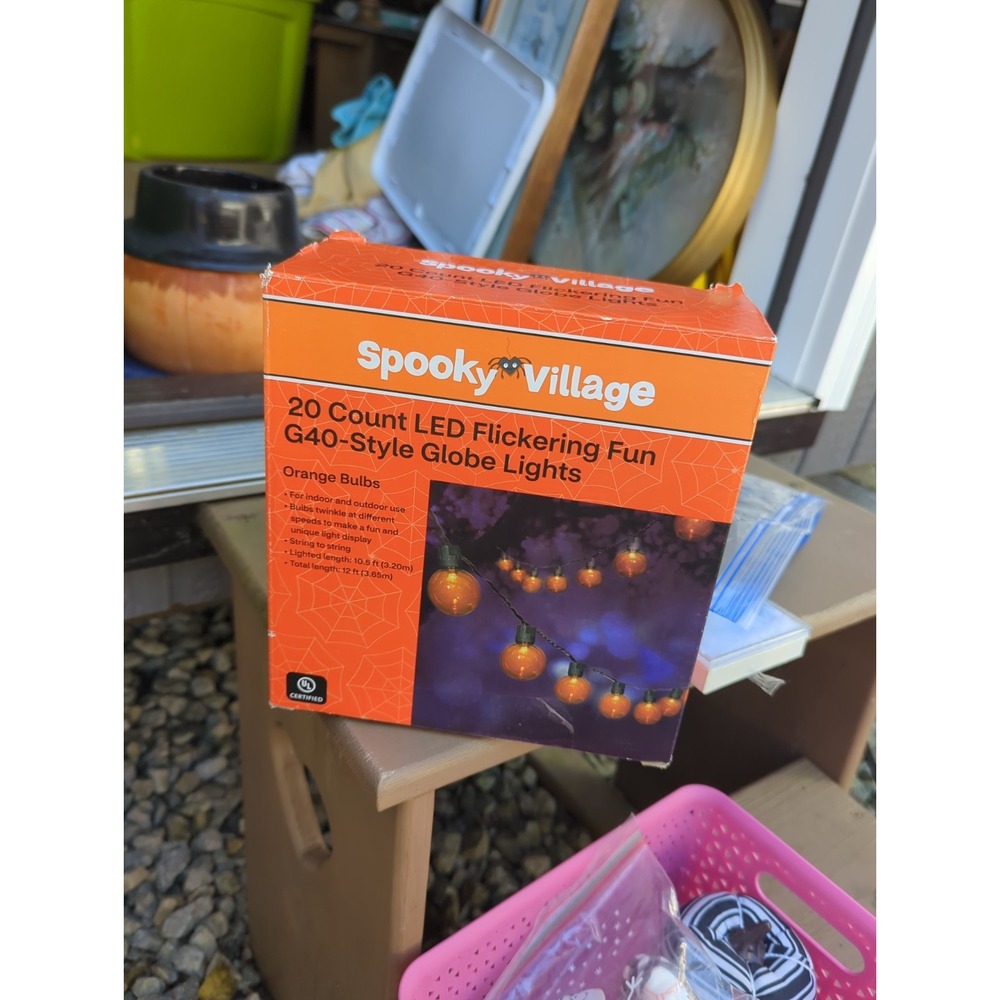 20 Spooky Village Flickering Halloween G40 Orange Globe Lights - NEW